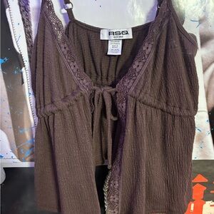 RSQ Chocolate Brown Lace Trim Top